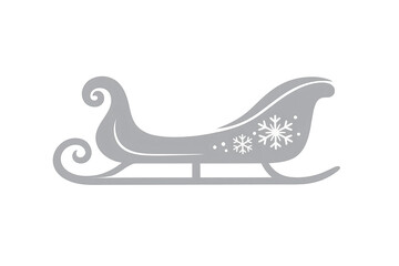 Christmas sleigh icon with snowflakes on a transparent background, winter holiday travel and festive season concept