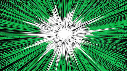Obraz premium グリーン背景のコミック爆発バースト / Green Comic Explosion Burst Background