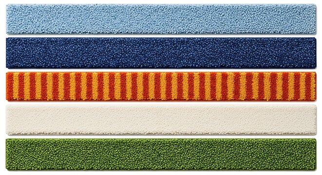 Assorted colorful textured rectangles arranged in a layered composition