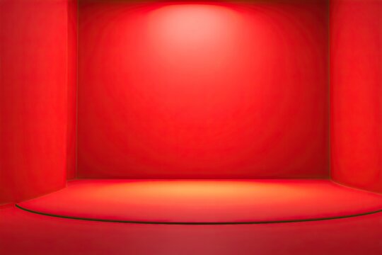 Empty red presentation stage with semi-circular front and focused spotlight