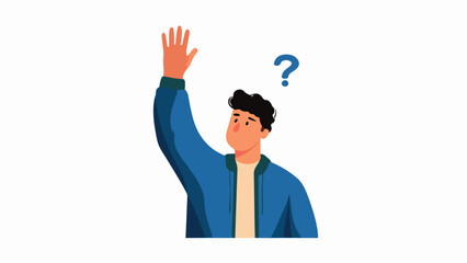 A person with their hand raised and a question mark above their head