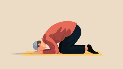 Person in prayer on a mat, head bowed low