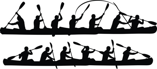 Dragon boat racing silhouette team paddling canoe showing teamwork strength competition water sport action isolated on white background illustration dynamic athletic concept design © MstRazia