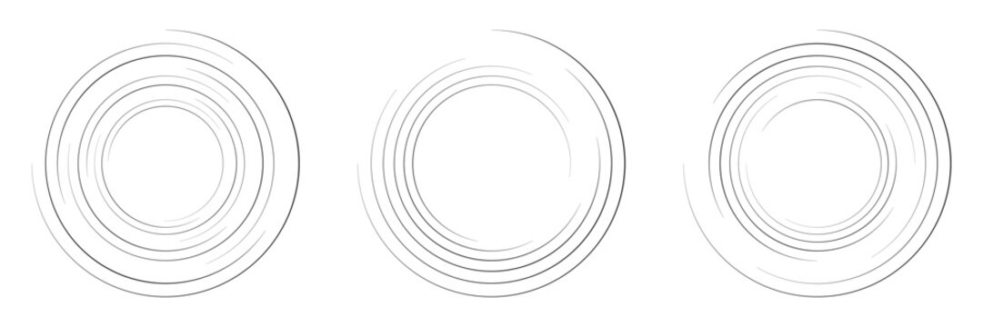 Set of speed lines in circle form. Radial speed Lines in Circle Form for comic books. Technology round Logo. Black thick halftone dotted speed lines.