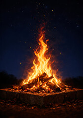 Holika Dahan Ritual with Sacred Wood Pyre &ndash; Indian Cultural Festival Celebration