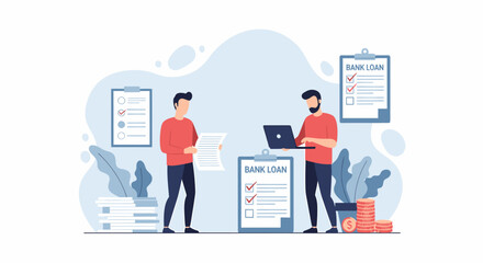 Two men collaborating on a business checklist project.