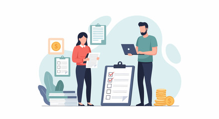 Two people working together on a project collaborating and reviewing tasks.