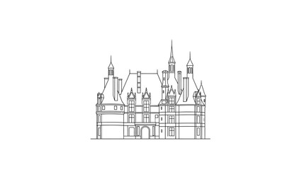 Elegant chateau outline drawing on a white background. © Kill