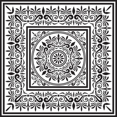 Classic greek black monochrome square ornament. Vector pattern, ancient hellenic rectangle. European border.