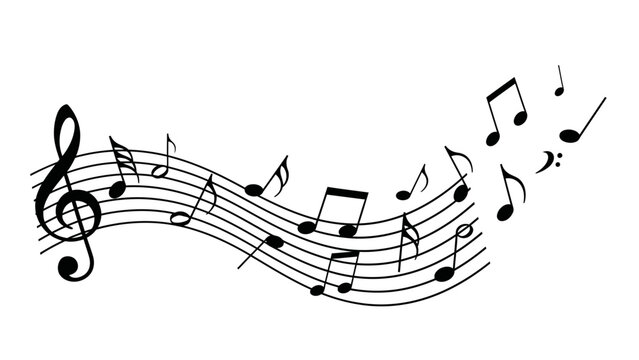 Dynamic musical notes on a flowing staff