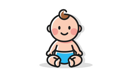 Cute baby illustration sitting and smiling on a white background.