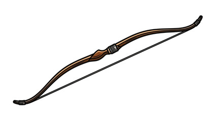 A brown wooden bow with a string on a white background.
