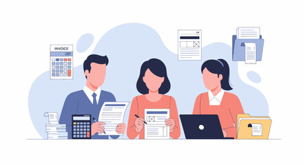 Accountants working together on financial reports and taxes.