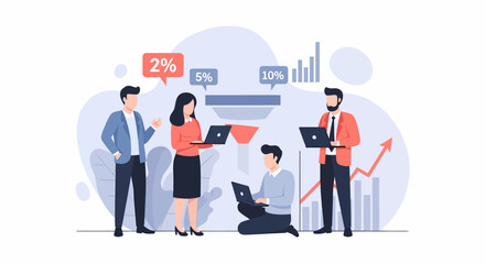 Business people analyzing data and working on laptops with graphs.