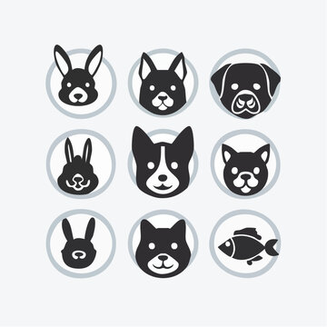 Create a pet animal icon pack with dog and other animal silhouettes in vector file format for graphic design use