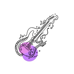 Hand-drawn electric guitar line art illustration in dynamic rock style with clean black and white minimal outline.