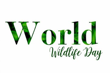 World wildlife day. typography text banner on leaves. world wildlife day word design on leaf.