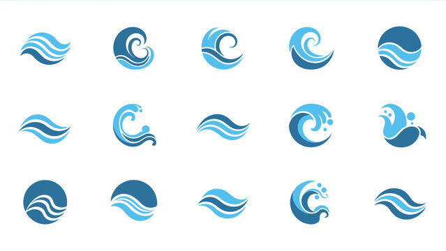 Collection of blue wave logos and icons.