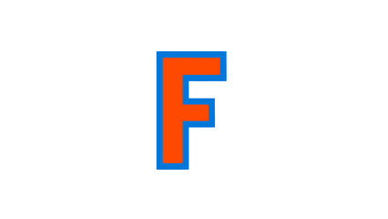 Orange letter F with blue outline on white background