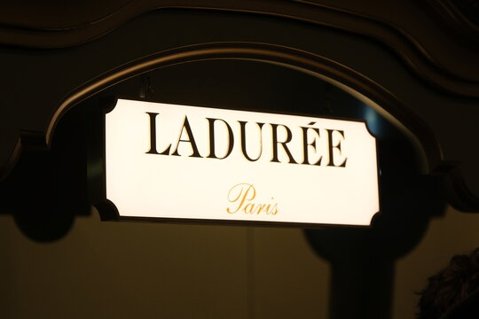 Paris,France-Oct.4th 2025: Ladur&eacute;e Paris brand logo store sign