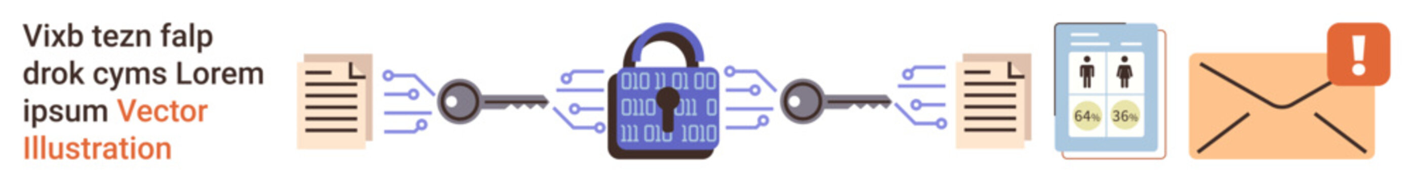 Cybersecurity, data protection, encrypted communication, secure access, identity verification, digital privacy. Centralized lock connecting documents, mobile device and email alert. Cybersecurity