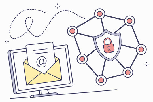 Bezpieczna poczta elektroniczna i ochrona danych w sieci, symbol szyfrowania wiadomości.