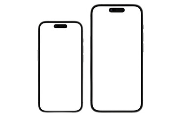 Two modern smartphones with blank white screens for mobile app interface and website design presentation, Isolated on white background, png