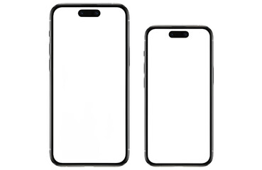 Two modern smartphones with blank white screens for mobile app interface and website design presentation, Isolated on white background, png