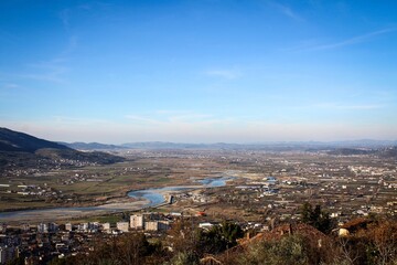 Fototapeta premium Town of Berat panoramic view from old castle, Albania