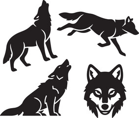 Obraz premium Wolf Silhouette Set Howling, Running Wolf and Wolf Head Icon Collection.