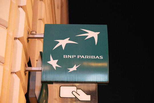 Paris,France-Oct.4th 2025: BNP Paribas bank logo close up