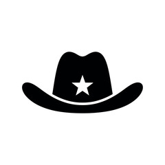 Black Cowboy Hat with Star Icon Vector Illustration.