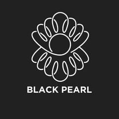 Obraz premium Black Pearl Abstract Minimalist Logo Design with White Line Art Circular Floral Pattern on Dark Background