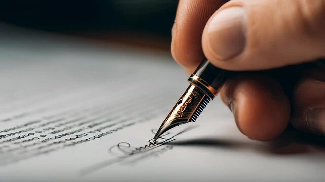 Hand Signing Document with Fountain Pen.