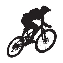 Naklejka premium Mountain Biker Silhouette in Dynamic Action with High Contrast Lighting for Sports Advertising