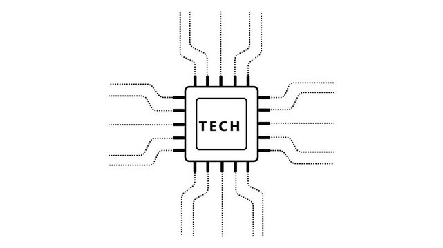 Central Processing Unit Chip with Dotted Circuit Connections and TE Label microchip integrated circuit