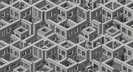 Intricate Geometric Architectural Structure with Repeating Cubes and Openings.