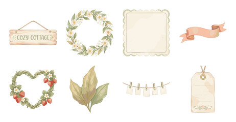 Vintage Cottagecore Sticker Set with Floral Wreaths and Labels