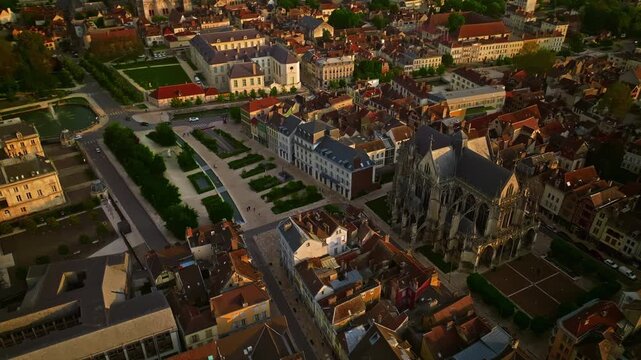 Aerial view of the ancient french medieval city of Troyes with beautiful architecture and history