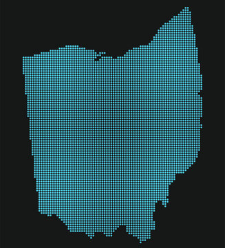 Ohio Light Blue Point Grid Map on Black