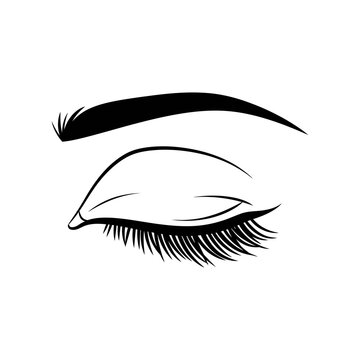 A beautifully rendered closed human eye with long lashes and a sculpted eyebrow, symbolizing rest and beauty.