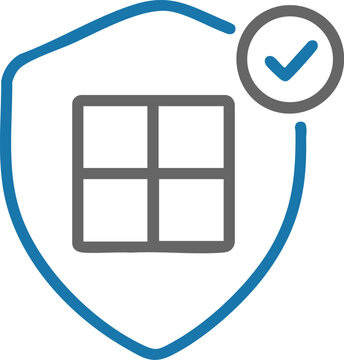 Application security analytics and improvement shield line icon with check mark