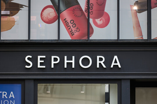 Sephora store sign and entrance in Paris shopping district. Paris, France - October 13, 2025
