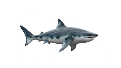 Fototapeta premium Great white shark isolated on white background swimming in ocean