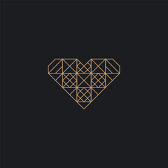 Abstract golden outline heart logo. Luxury symbol suitable for fashion, jewelry, healthcare, spas and wellness related businesses.