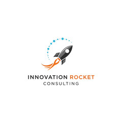 Obraz premium Innovation Rocket Consulting Logo with Launching Spaceship and Dotted Trail on Isolated White Background, Startup Business Growth Concept