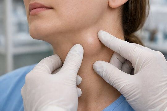 Physician Neck Examination Palpating Thyroid and Cervical Lymph Nodes for Diagnostic Assessment Endocrine Care and Clinical Documentation