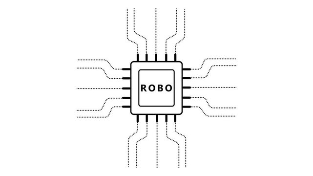 Computer Chip with Dotted Circuit Board Traces and RO Label processor microchip