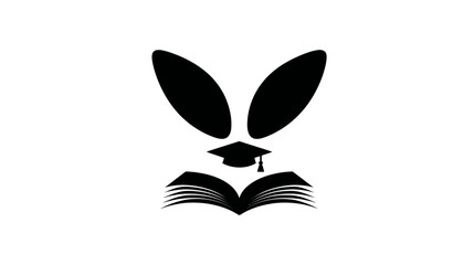 Obraz premium Abstract education logo concept with stylized ears, graduation cap, and open book icon. Knowledge, wisdom, and academic achievement symbol.