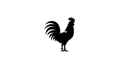 Black Rooster Silhouette Icon with White Background. Farm Animal Graphic for Design, Poultry Symbol, Cock Vector Illustration.